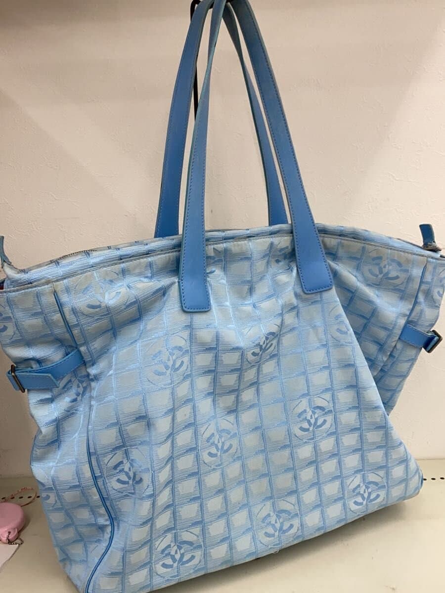 CHANEL tote bag nylon blue all-over pattern 5