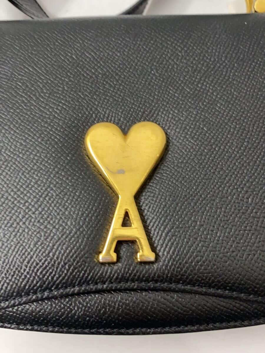 AMI PARIS Shoulder Bag BLK Grain Leather Bag Hardware Scratch 、Peeling 5