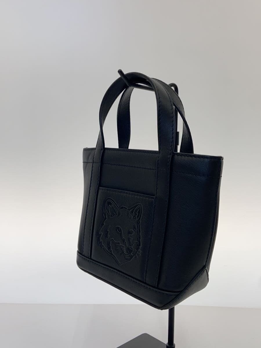 MAISON KITSUNEFOX HEAD LEATHER MINI TOTE Shoulder Bag BLK 2