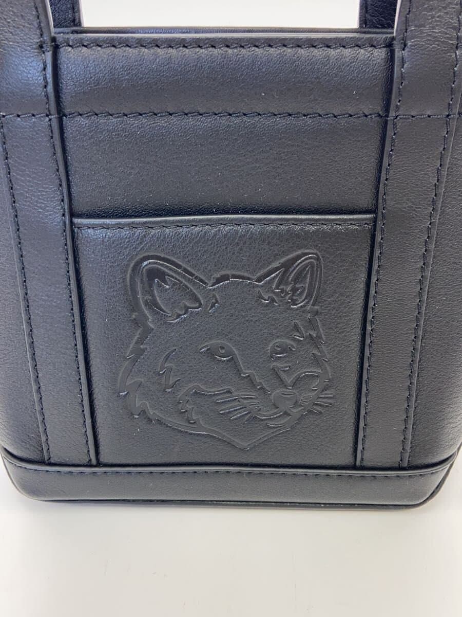 MAISON KITSUNEFOX HEAD LEATHER MINI TOTE Shoulder Bag BLK 5