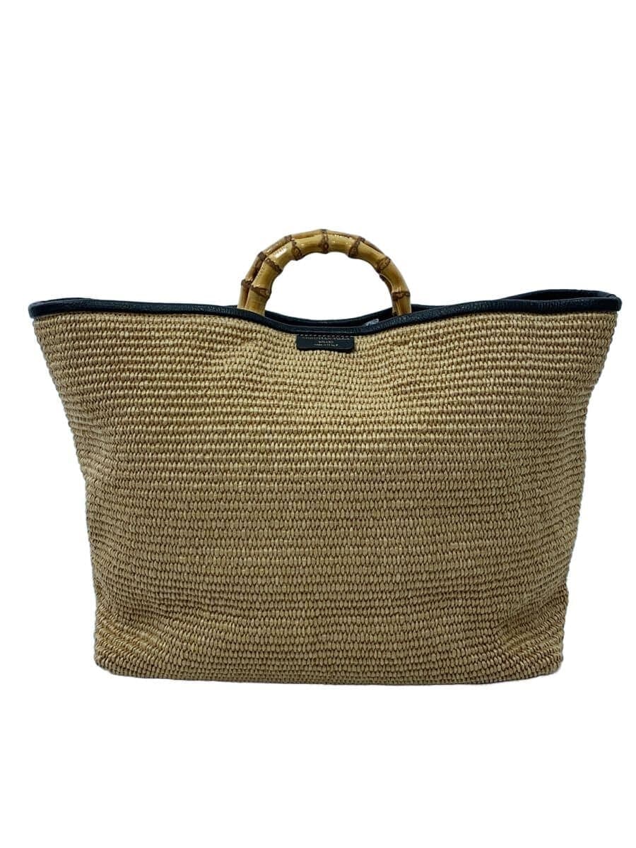 CHRISTIAN VILLA Shoulder Bag -- BEG Bamboo Handle Straw Bag