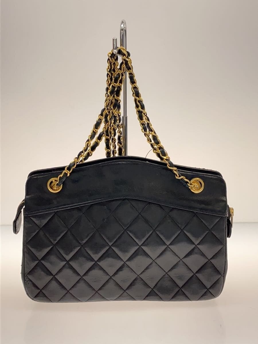 CHANEL shoulder bag leather BLK 3