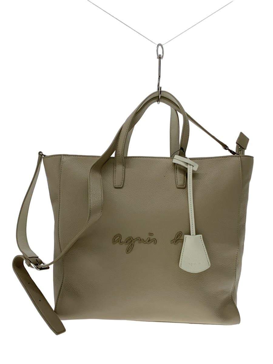 agnes b. Tote Bag Leather BEG