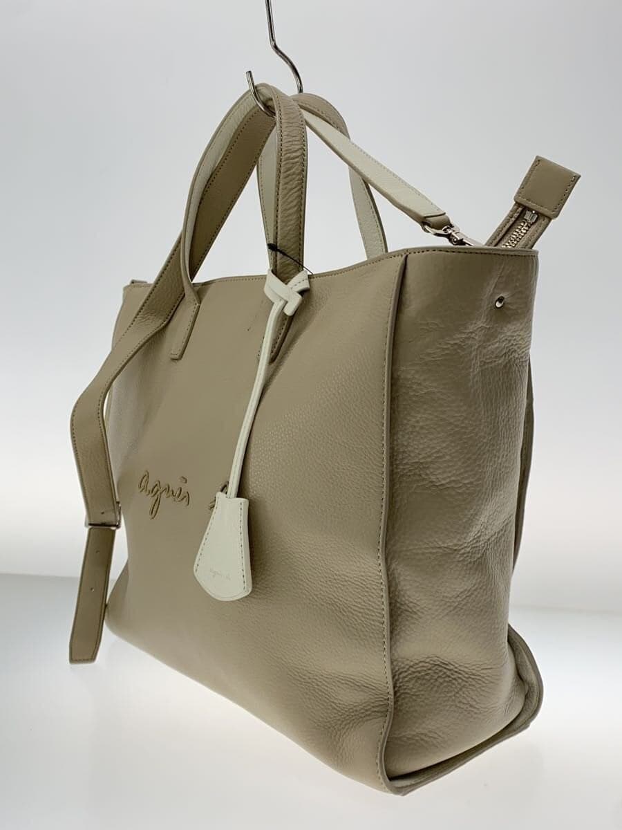 agnes b. Tote Bag Leather BEG 2