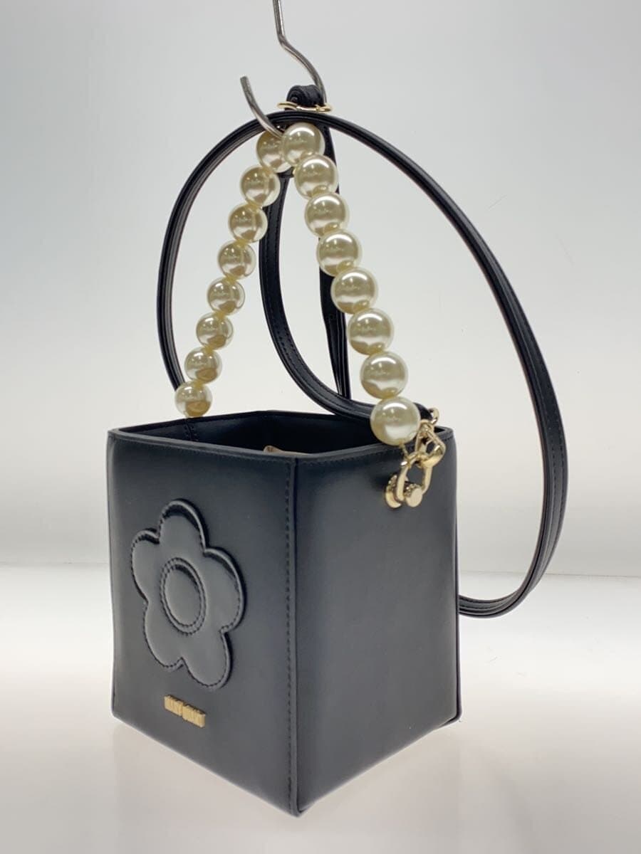 MARY QUANT Shoulder Bag Leather Black Floral Pattern 2