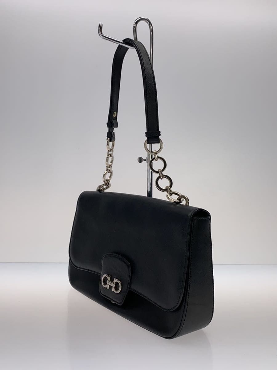 Salvatore Ferragamo Gancini Chain Shoulder Handbag Leather BLK 2