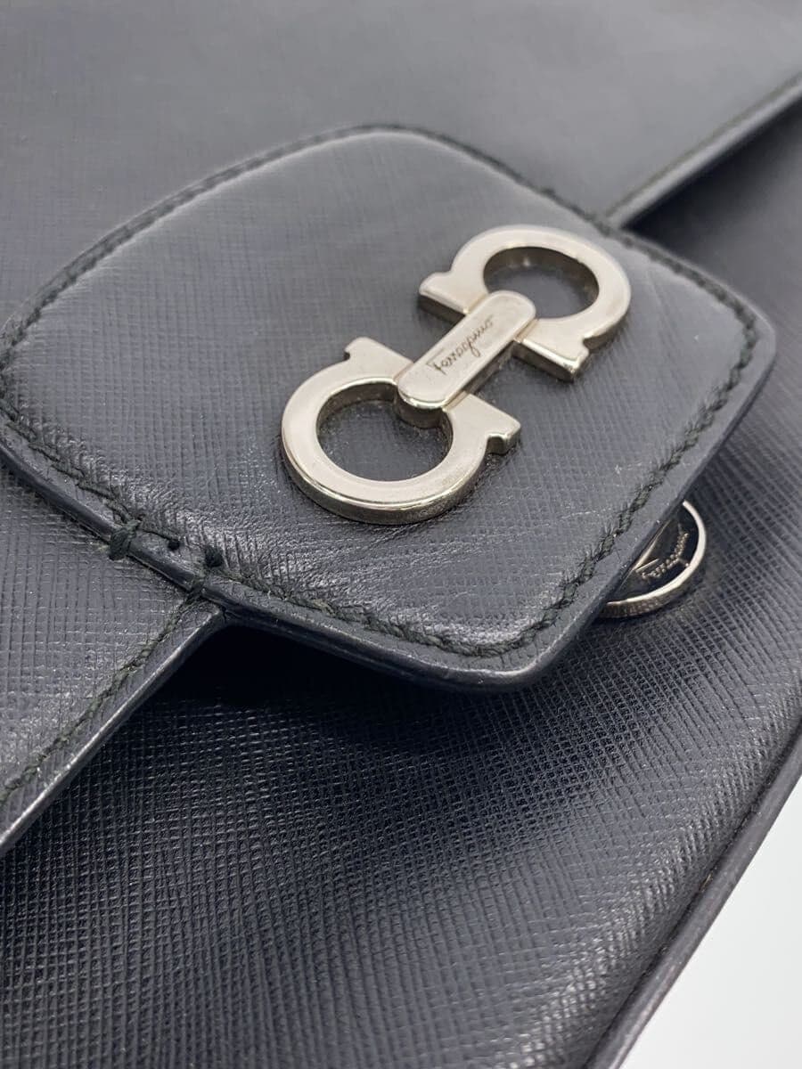 Salvatore Ferragamo Gancini Chain Shoulder Handbag Leather BLK 8