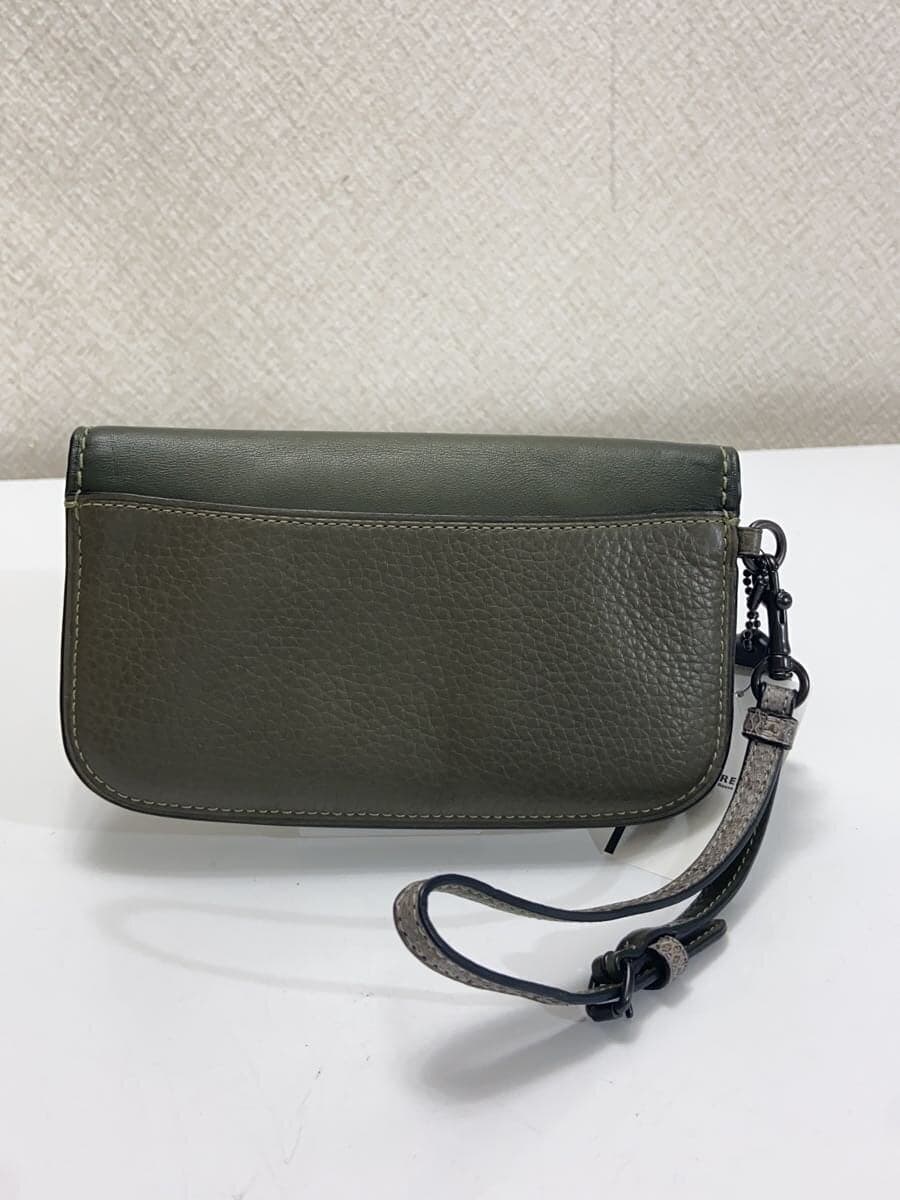 COACH Clutch Bag_All Leather Leather KHK Solid 3
