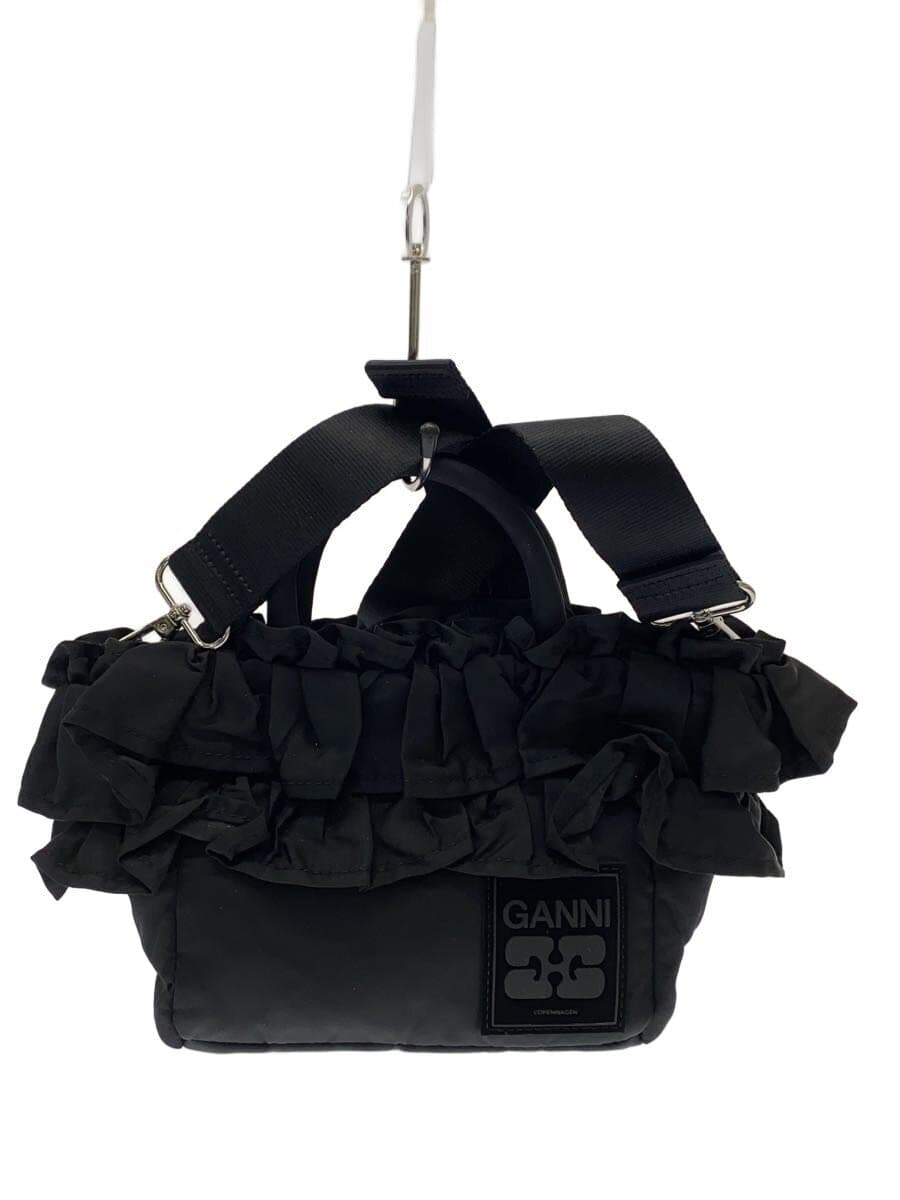GANNI26SS Mini Shopper Ruffle Shoulder Bag -- BLK Solid Color