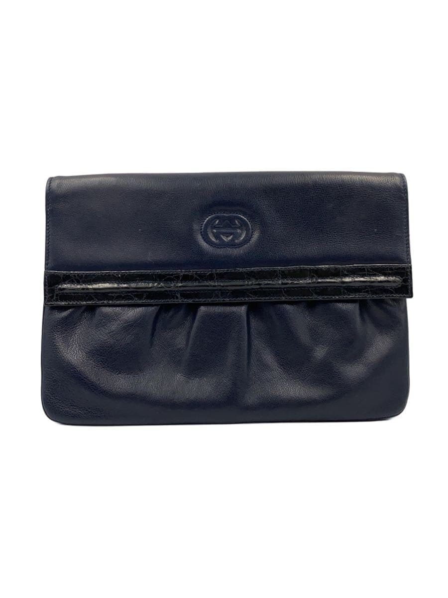 GUCCI clutch bag leather navy