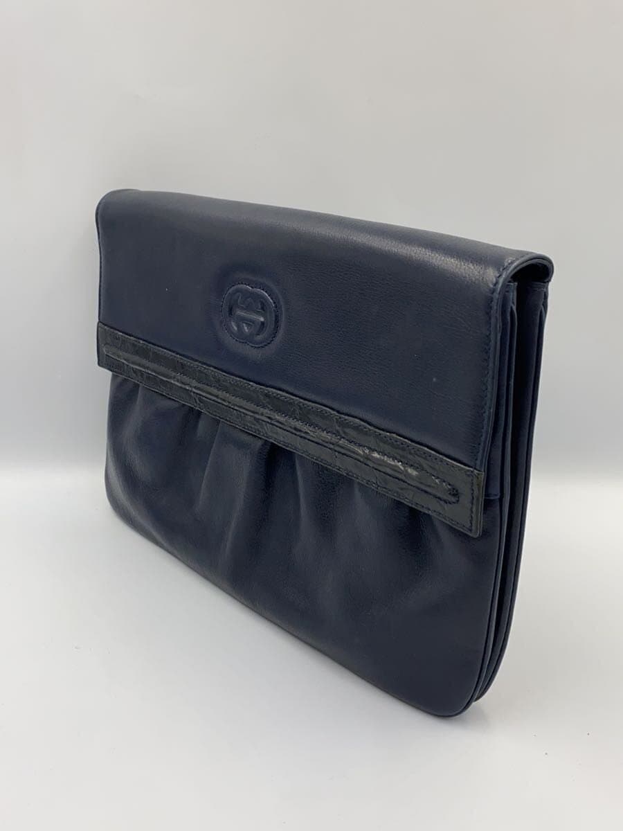 GUCCI clutch bag leather navy 2