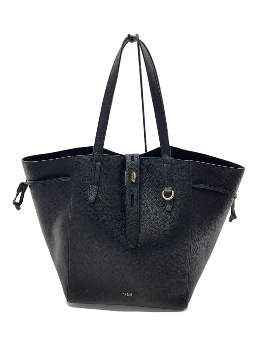 FURLA tote bag leather black plain