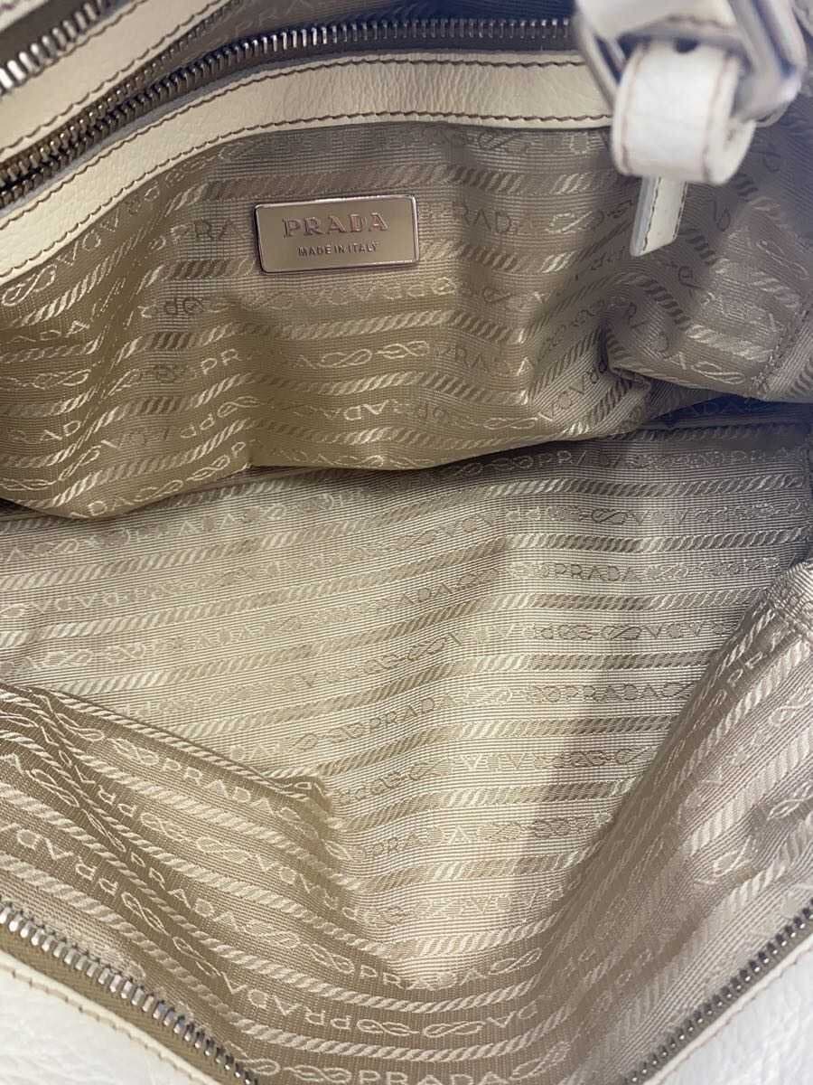 PRADA Embossed Handbag Leather WHT 4