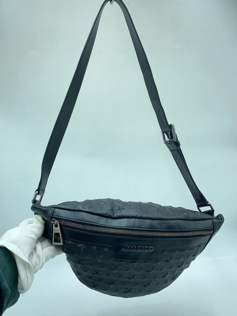 JIMMY CHOO Waist Bag Body Bag Leather Black All Over Pattern Star Pattern Embossed 8
