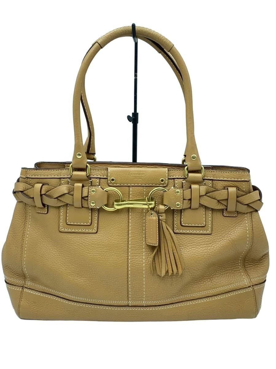 COACH Tote Bag Leather Camel Ｊ0693 With Wear