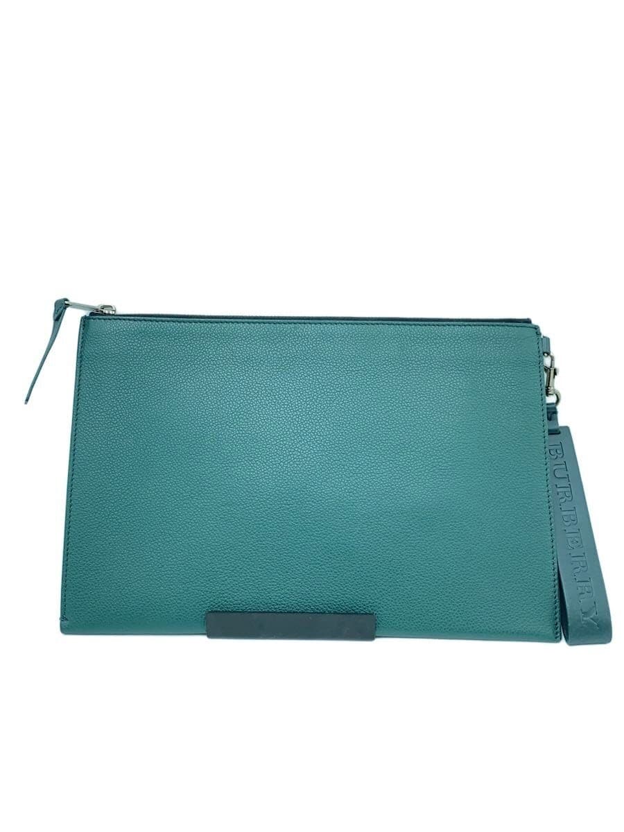 BURBERRY Second Bag Leather Green Solid Clutch Bag Logo Strap