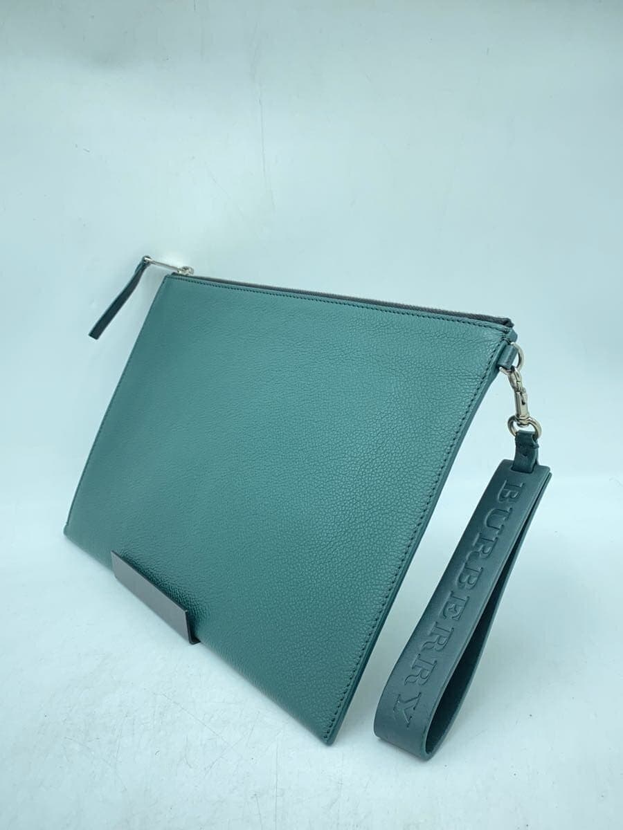 BURBERRY Second Bag Leather Green Solid Clutch Bag Logo Strap 2