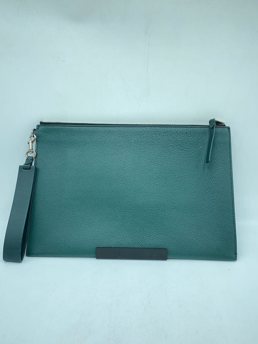 BURBERRY Second Bag Leather Green Solid Clutch Bag Logo Strap 3