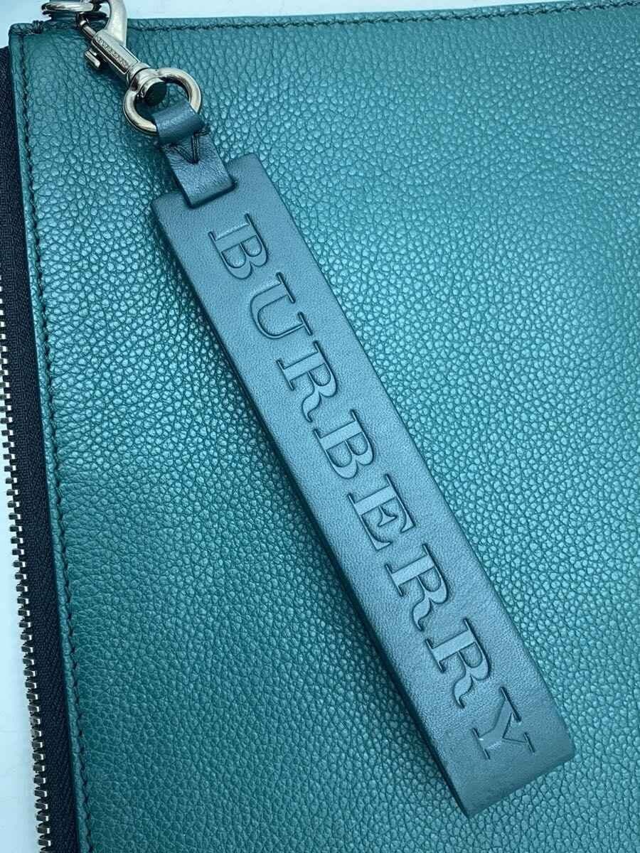 BURBERRY Second Bag Leather Green Solid Clutch Bag Logo Strap 7