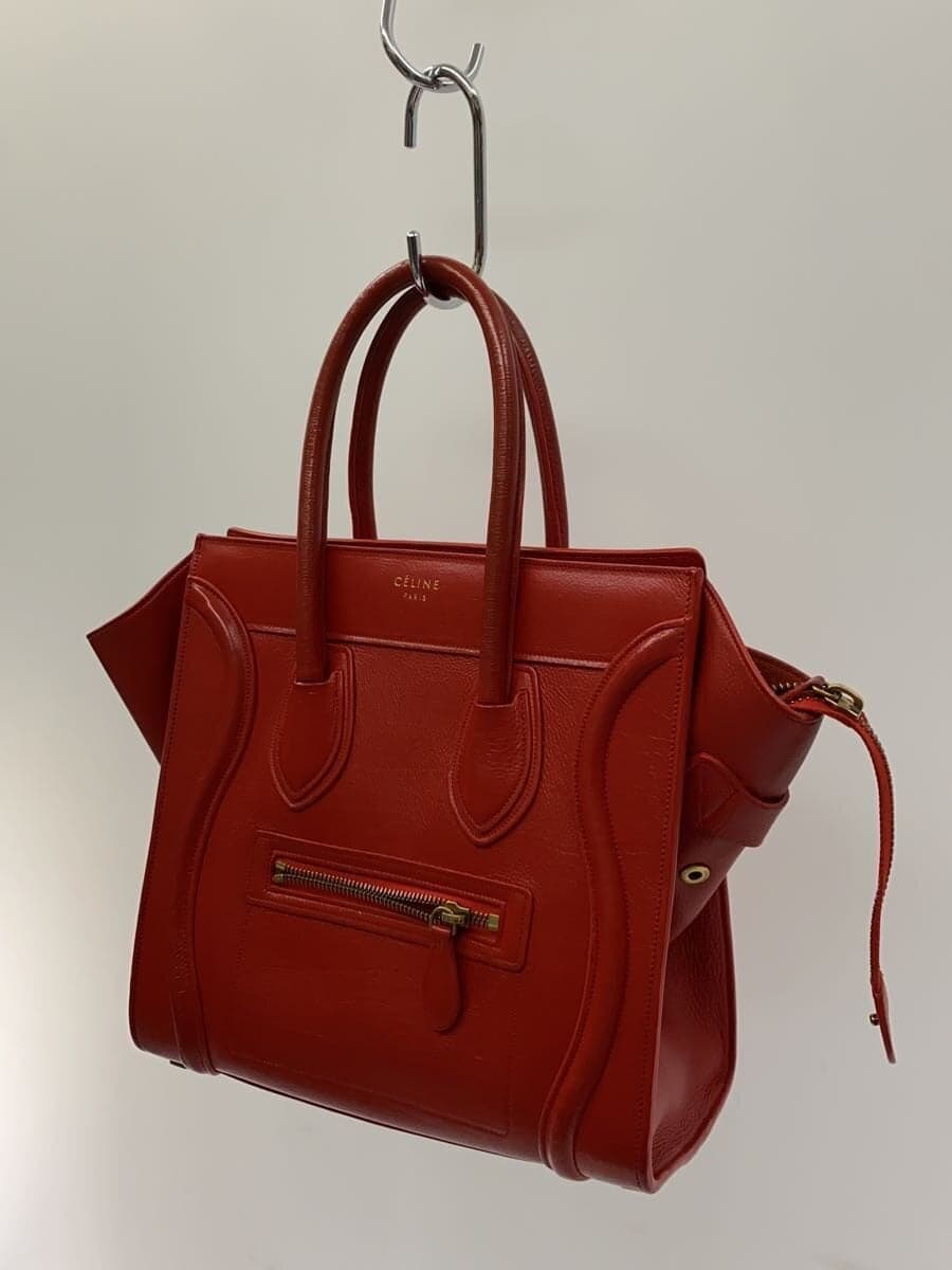 CELINE Handbag Leather RED Luggage Micro With Wear 2
