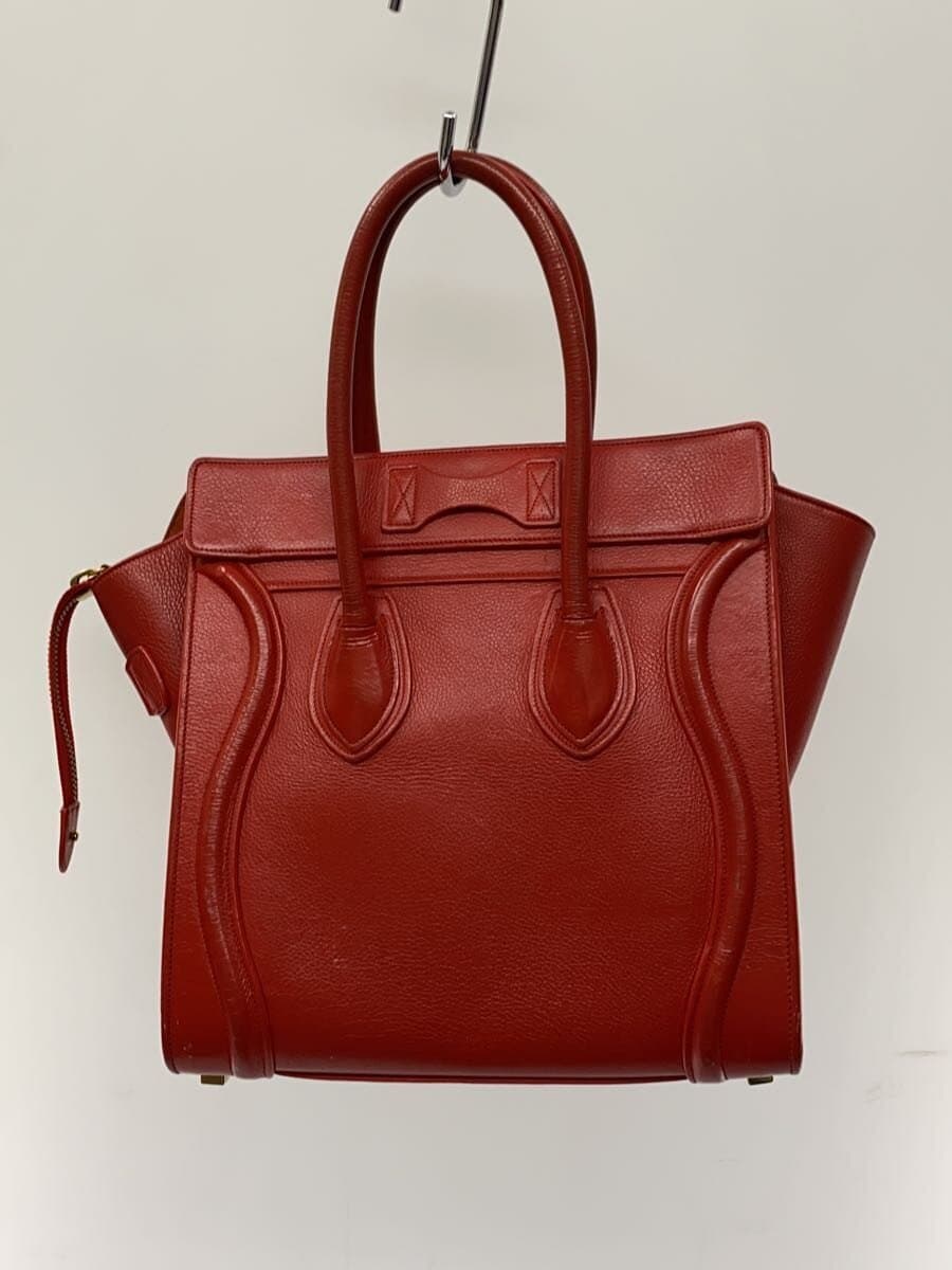 CELINE Handbag Leather RED Luggage Micro With Wear 3