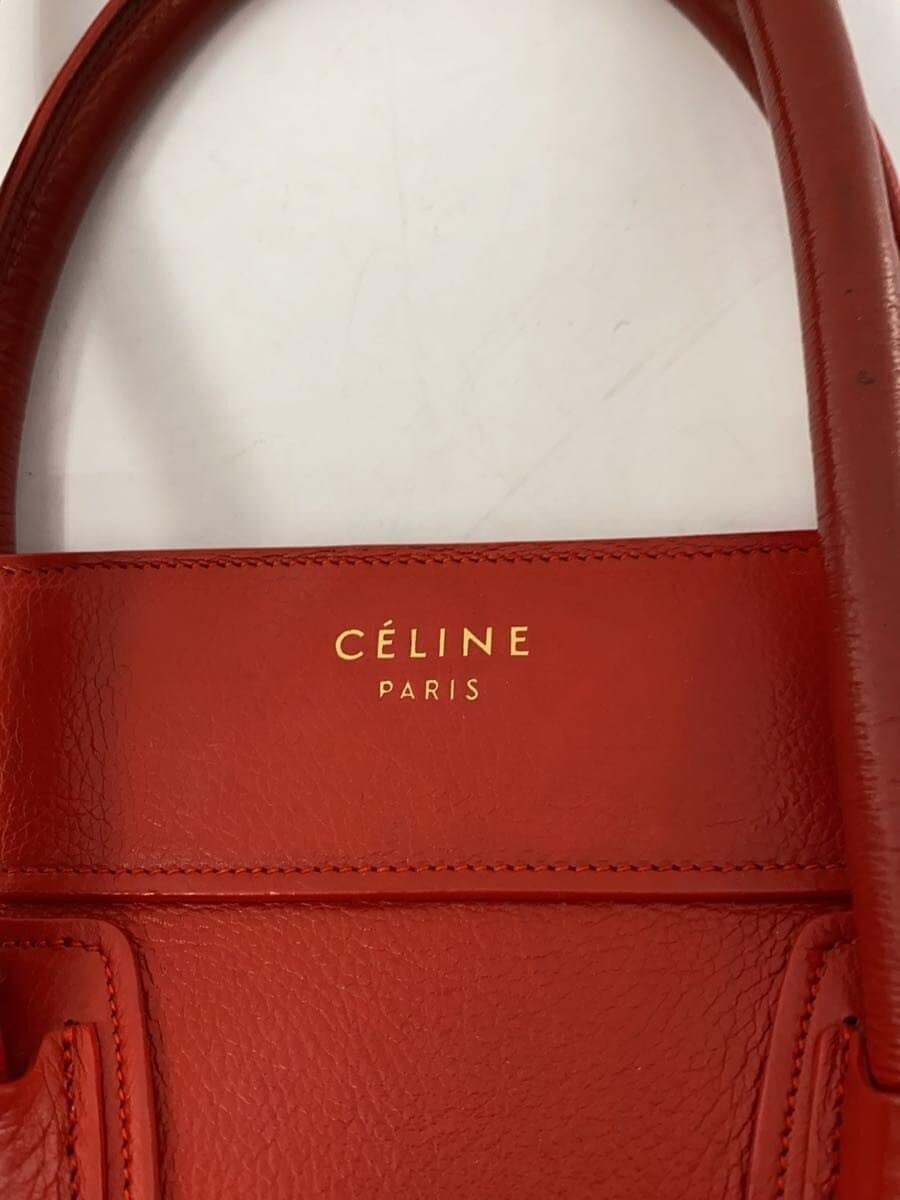 CELINE Handbag Leather RED Luggage Micro With Wear 5