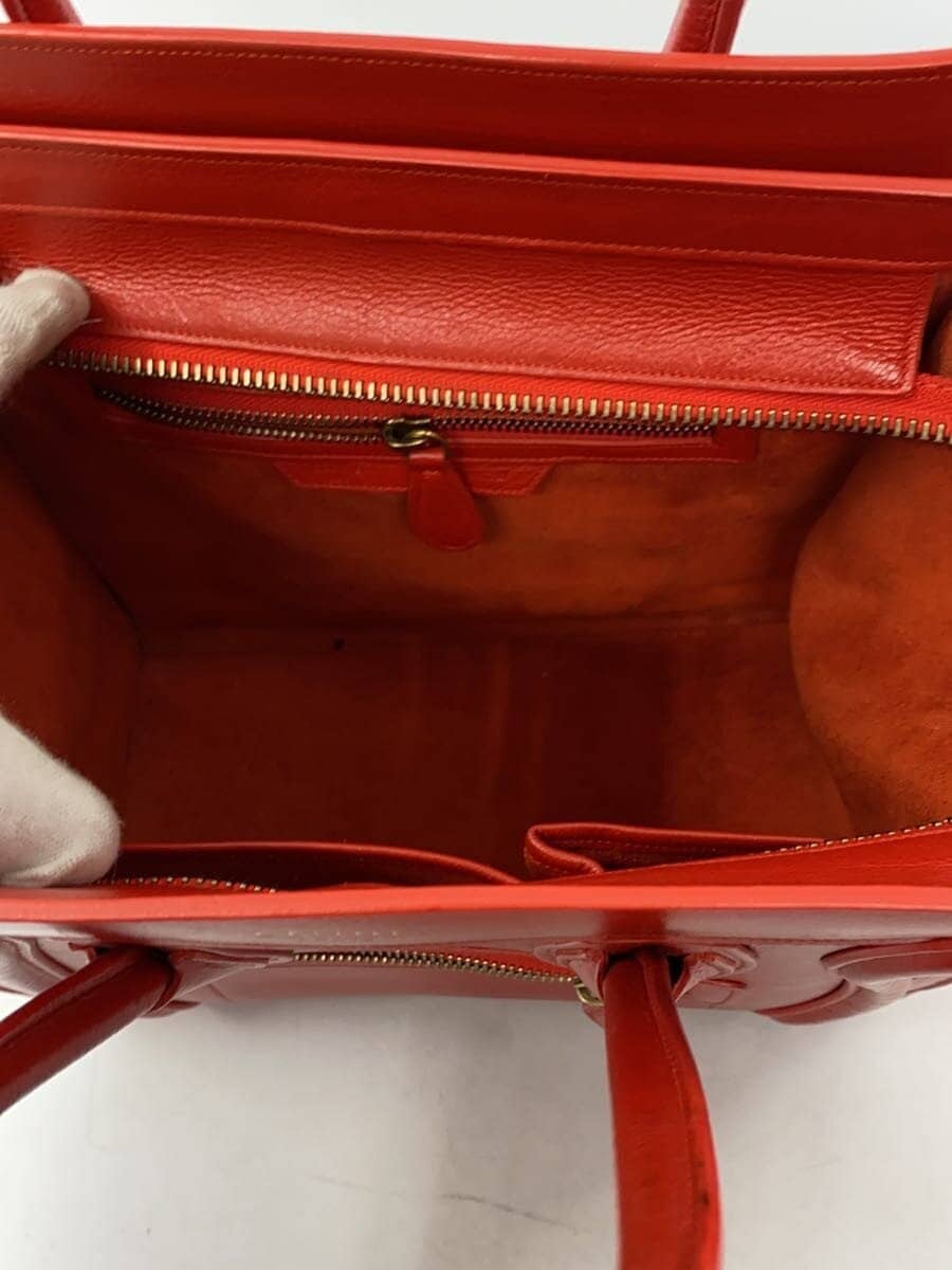 CELINE Handbag Leather RED Luggage Micro With Wear 6