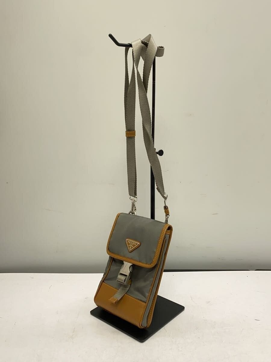PRADA shoulder bag nylon GRY plain Saffiano 2