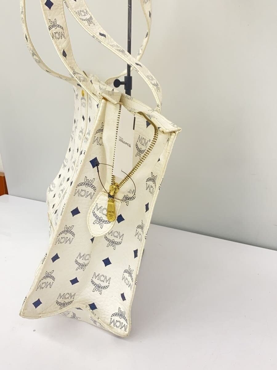 MCM Tote Bag Leather WHT 2