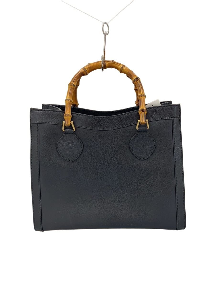 GUCCI Bamboo Handle Handbag Leather BLK Diana
