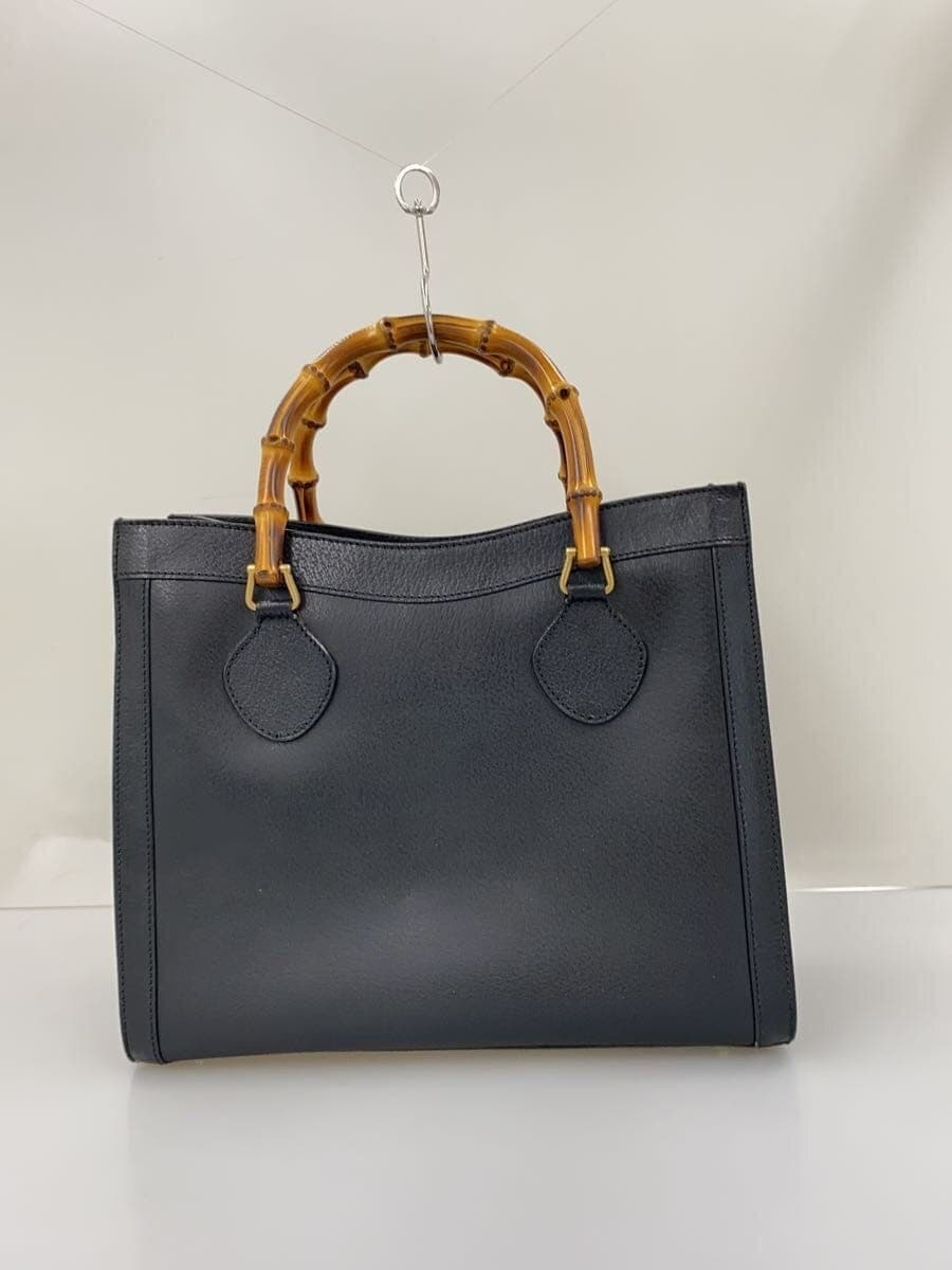 GUCCI Bamboo Handle Handbag Leather BLK Diana 3