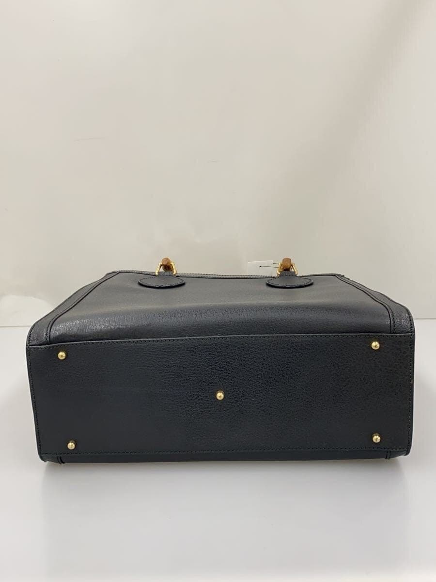 GUCCI Bamboo Handle Handbag Leather BLK Diana 4
