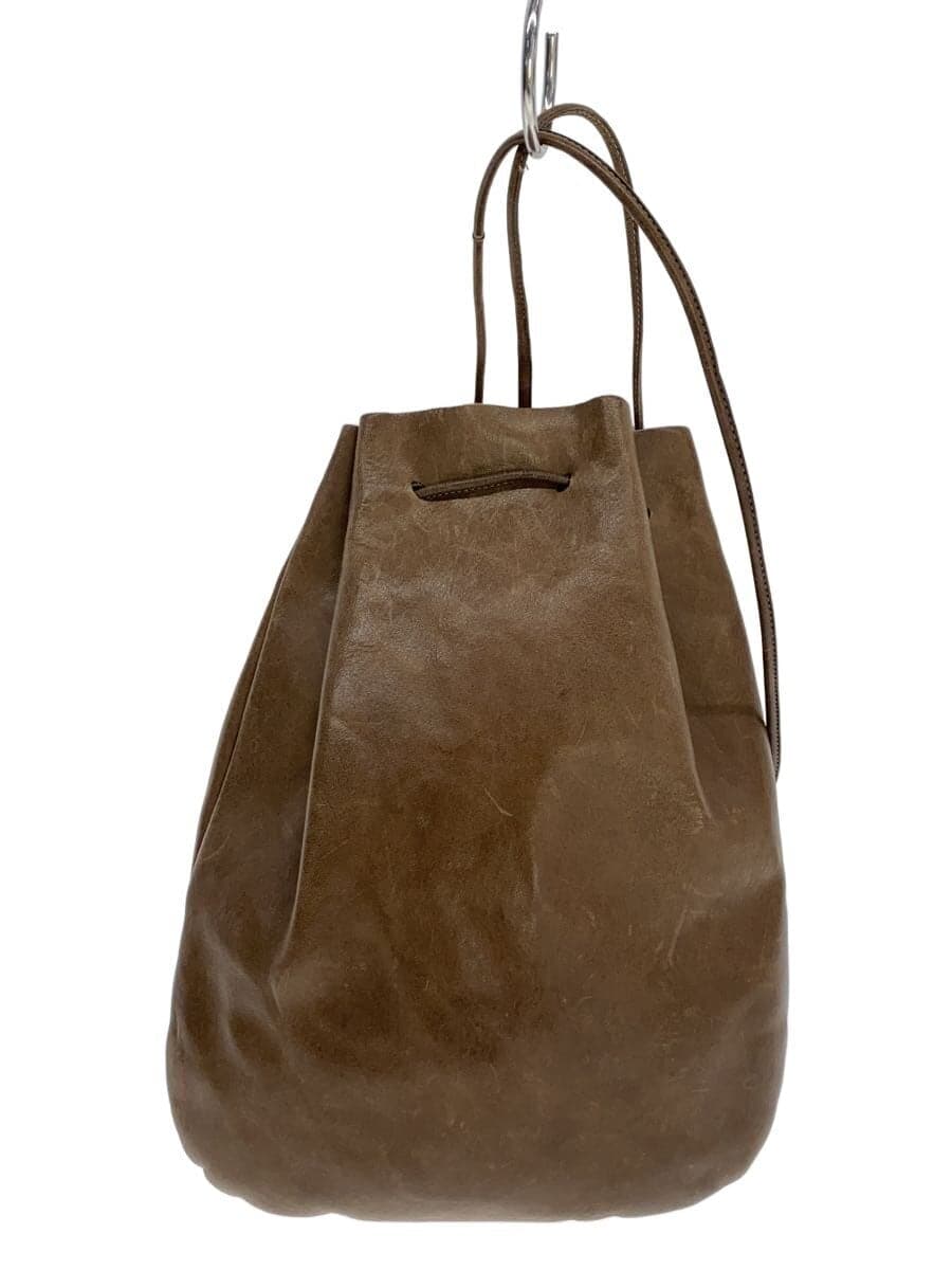 ARTS&CRAFTS Drawstring Pouch Bag Leather BRW Solid Color