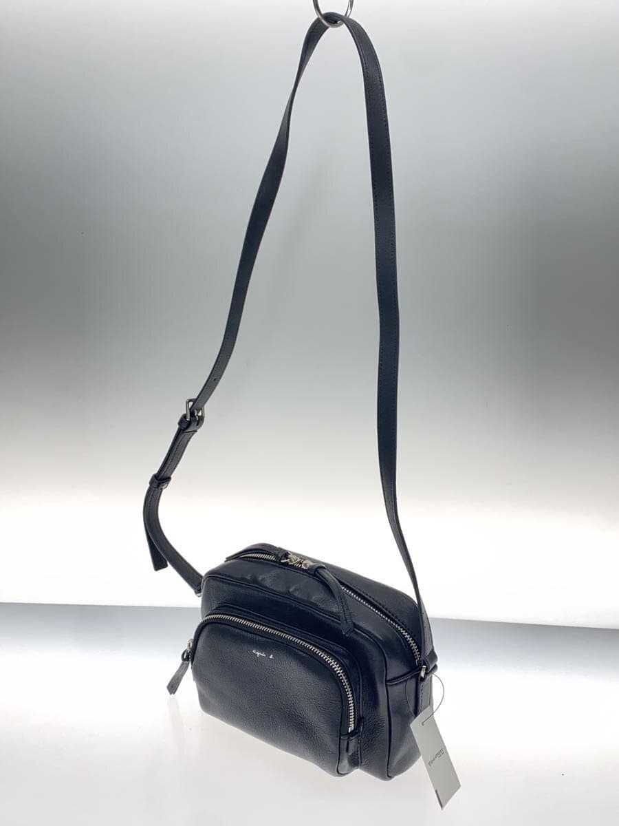 agnes b. Angele Shoulder Bag Cow Leather BLK Solid Color NS14E-02 2