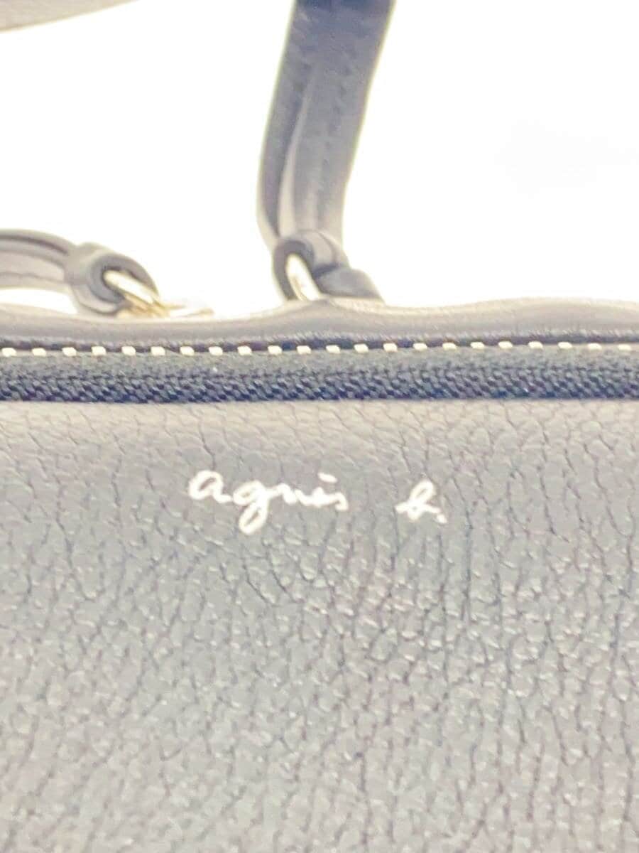 agnes b. Angele Shoulder Bag Cow Leather BLK Solid Color NS14E-02 5