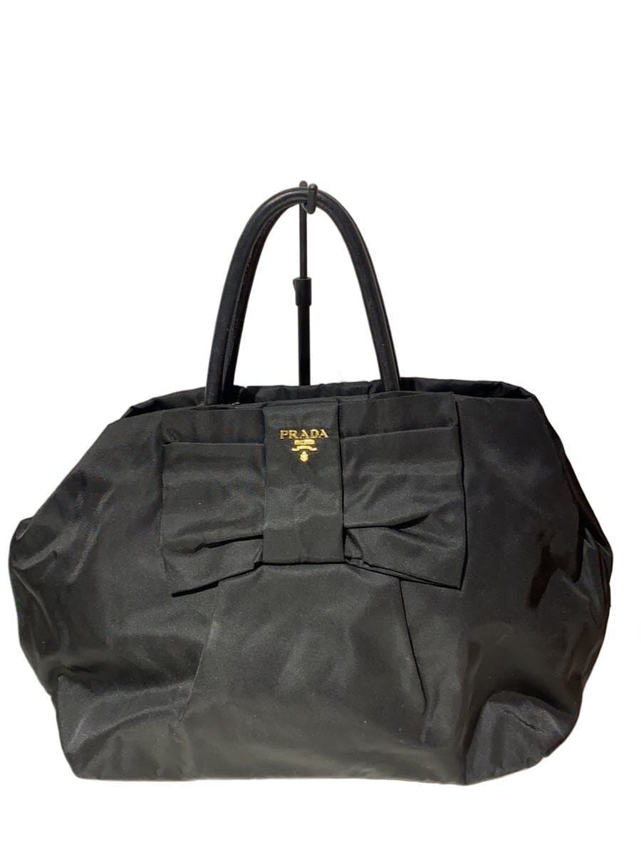 PRADA Ribbon Design Handbag Nylon BLK BN1601