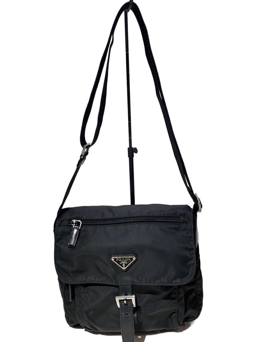 PRADA triangle logo plate shoulder bag -- BLK