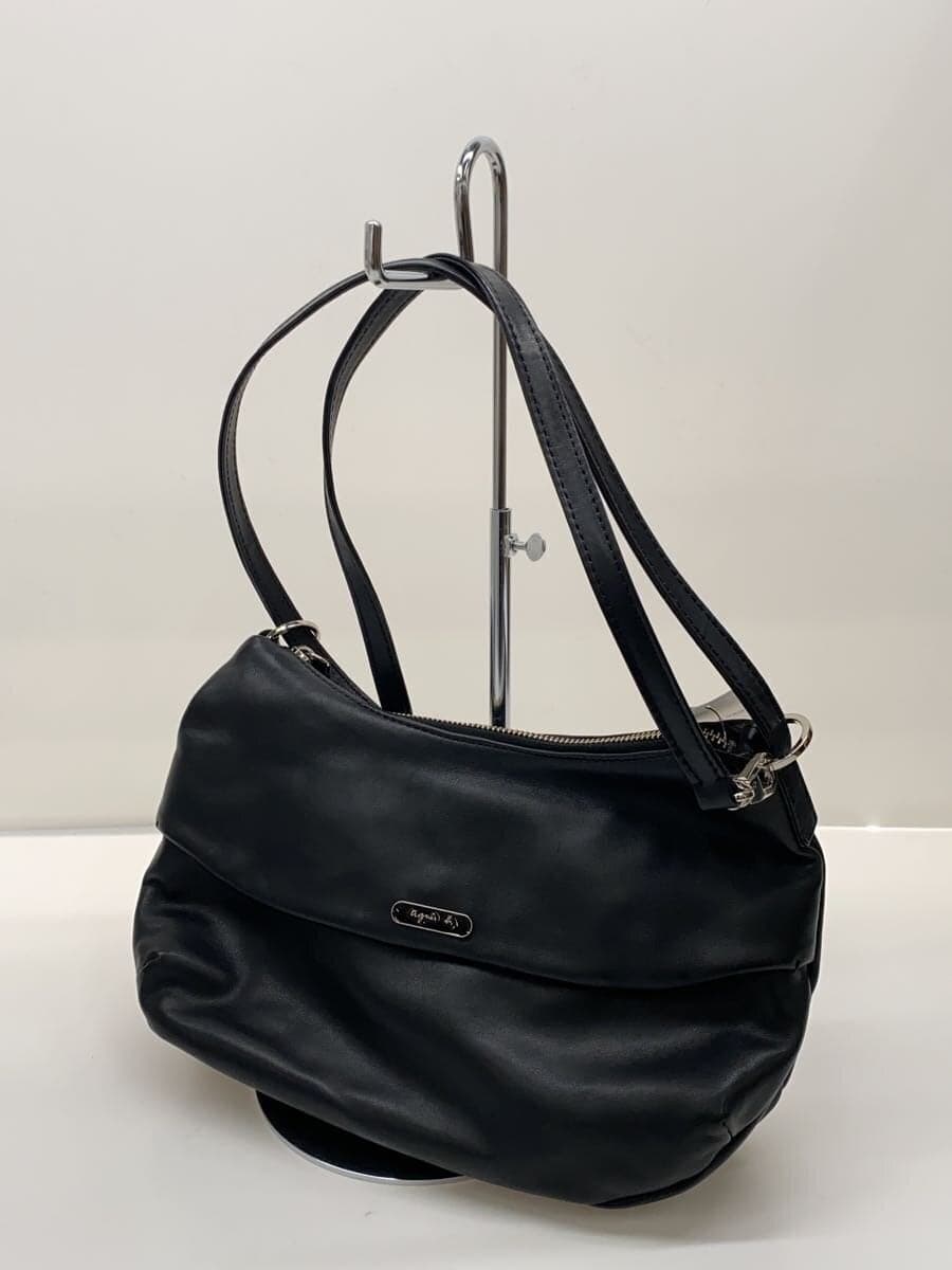 agnes b VOYAGE shoulder bag leather BLK plain 2