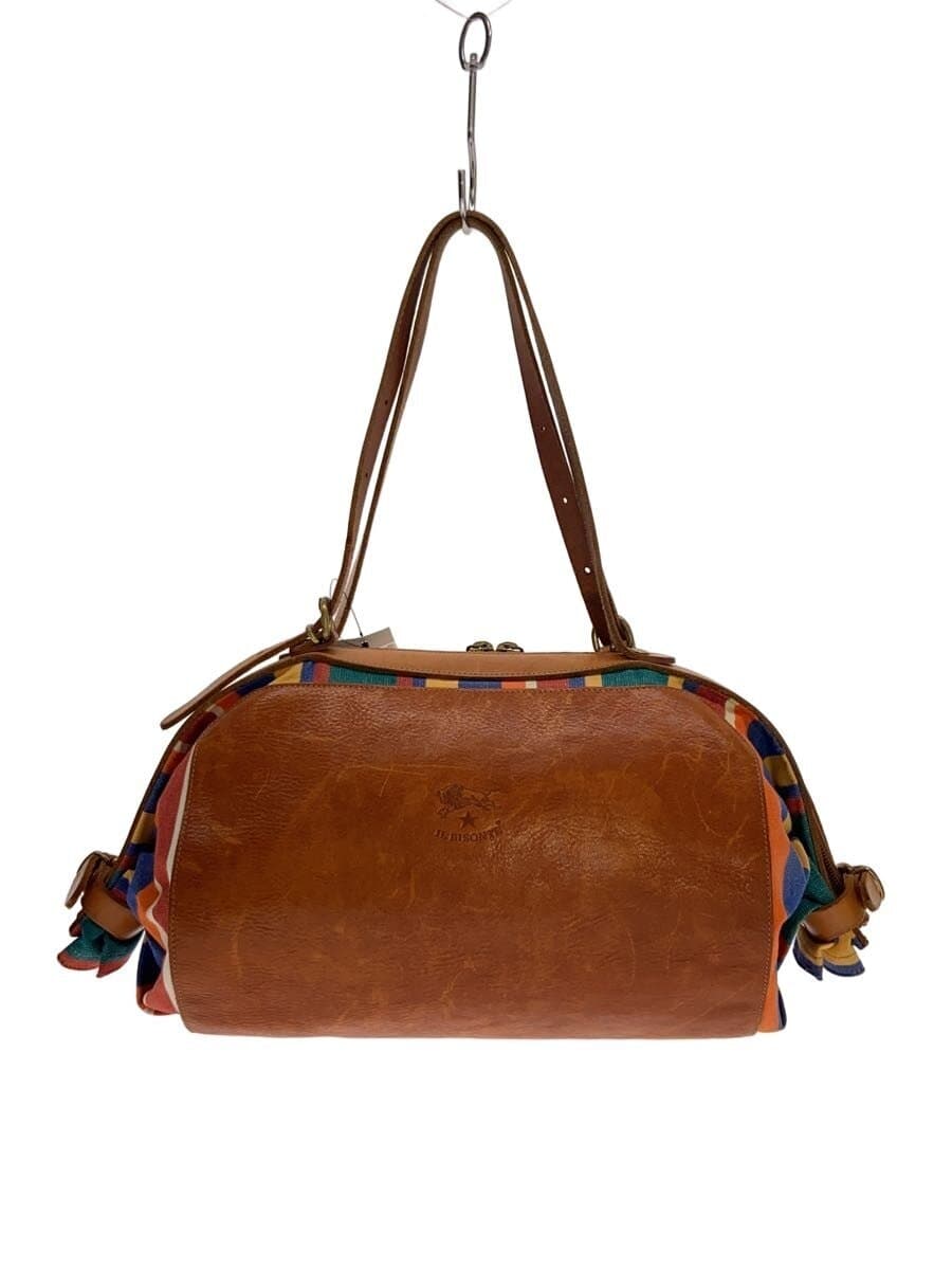 IL BISONTE Candy Bag Tote Bag Stripe Canvas Leather BRW