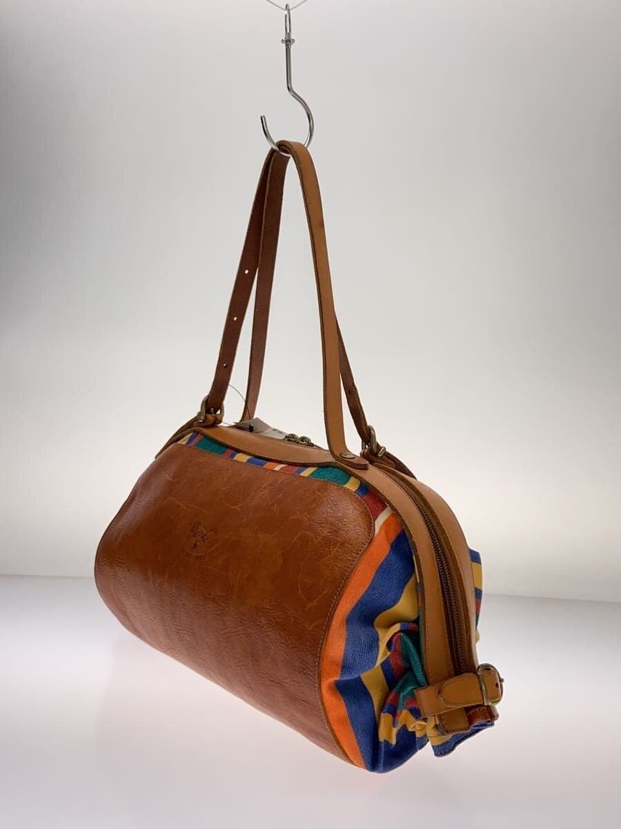 IL BISONTE Candy Bag Tote Bag Stripe Canvas Leather BRW 2
