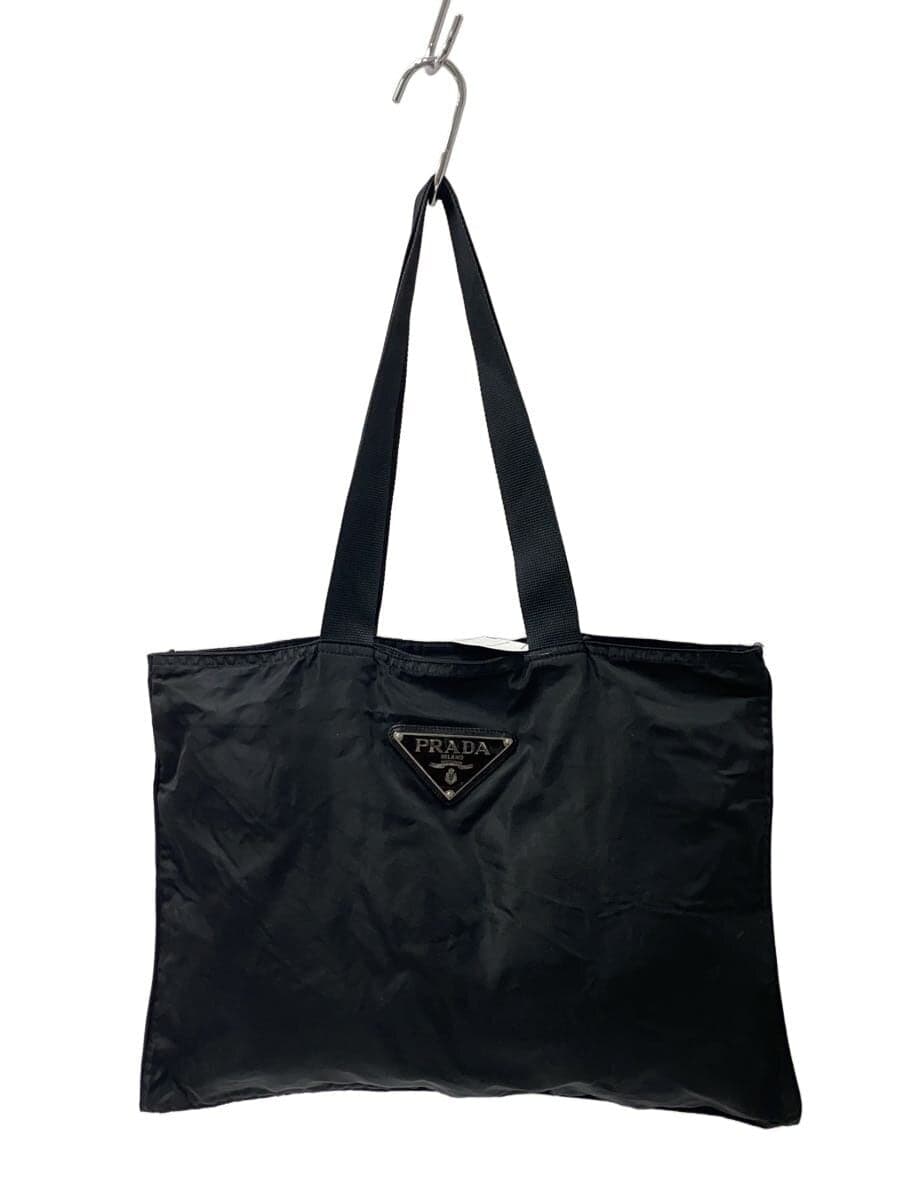 PRADA Tote Bag Triangle Plate Nylon Black Black Solid