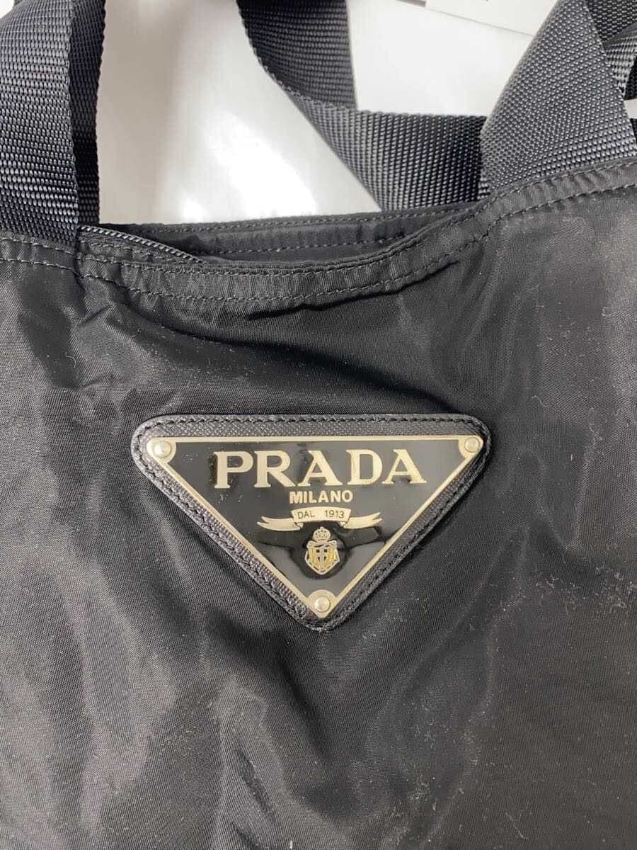 PRADA Tote Bag Triangle Plate Nylon Black Black Solid 4
