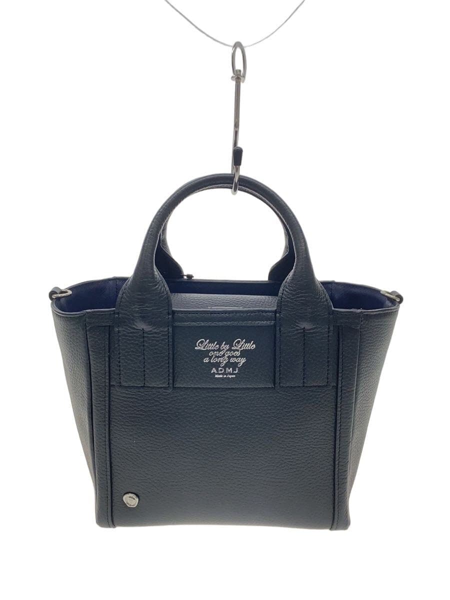 A.D.M.J.2-Way Shrunken Embossed Handbag Leather BLK Solid