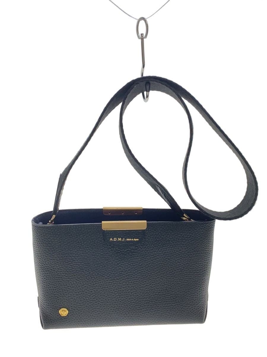 A.D.M.J. Bottom Accent Shoulder Bag Leather BLK Solid