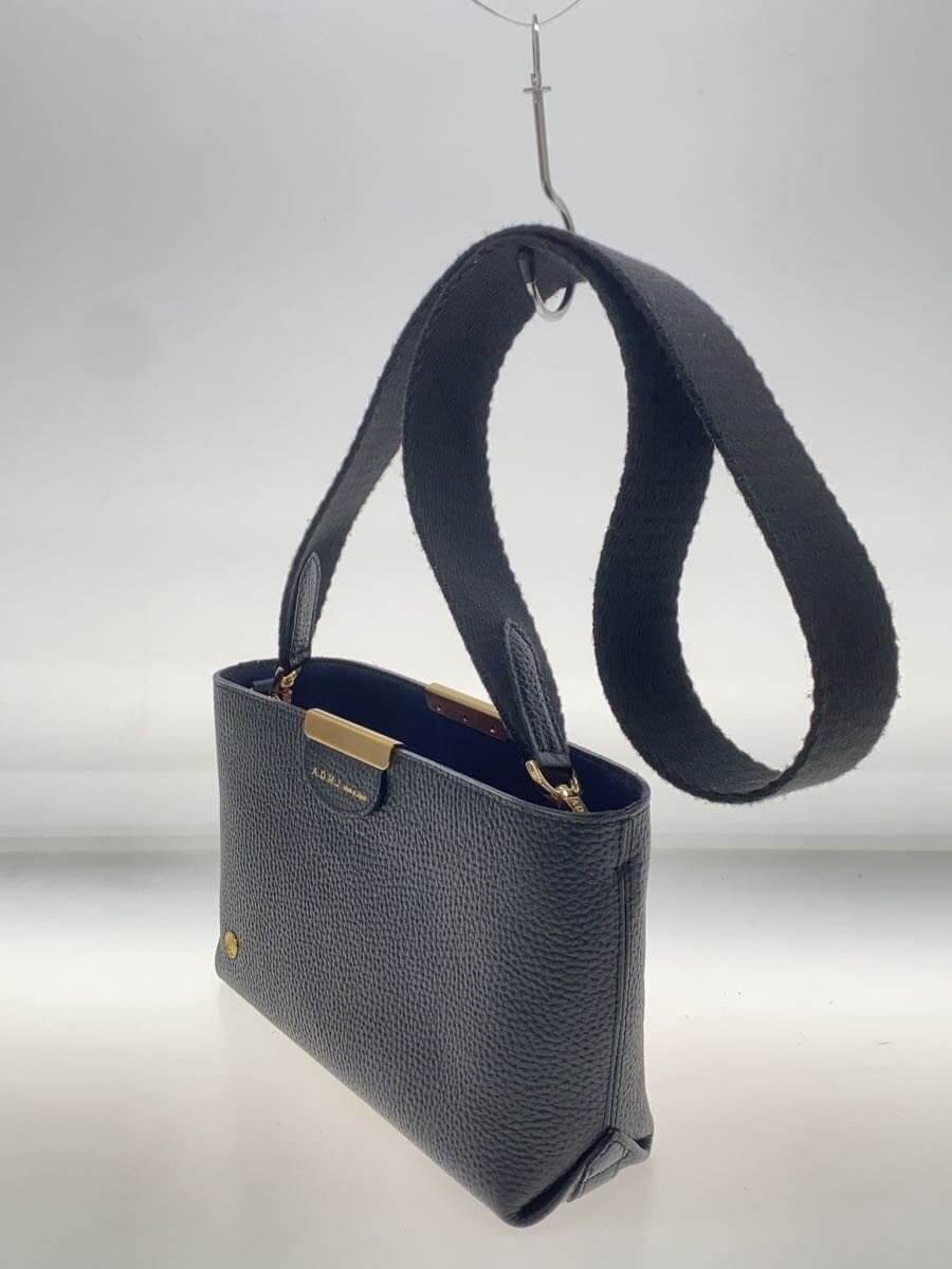 A.D.M.J. Bottom Accent Shoulder Bag Leather BLK Solid 2