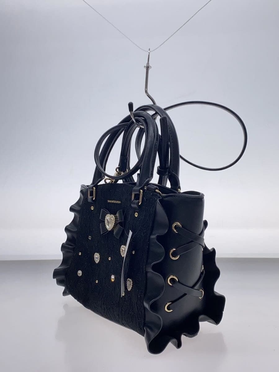 Samantha Vega Side-Lace-Up Ribbon Embellished Handbag Leather Black 2