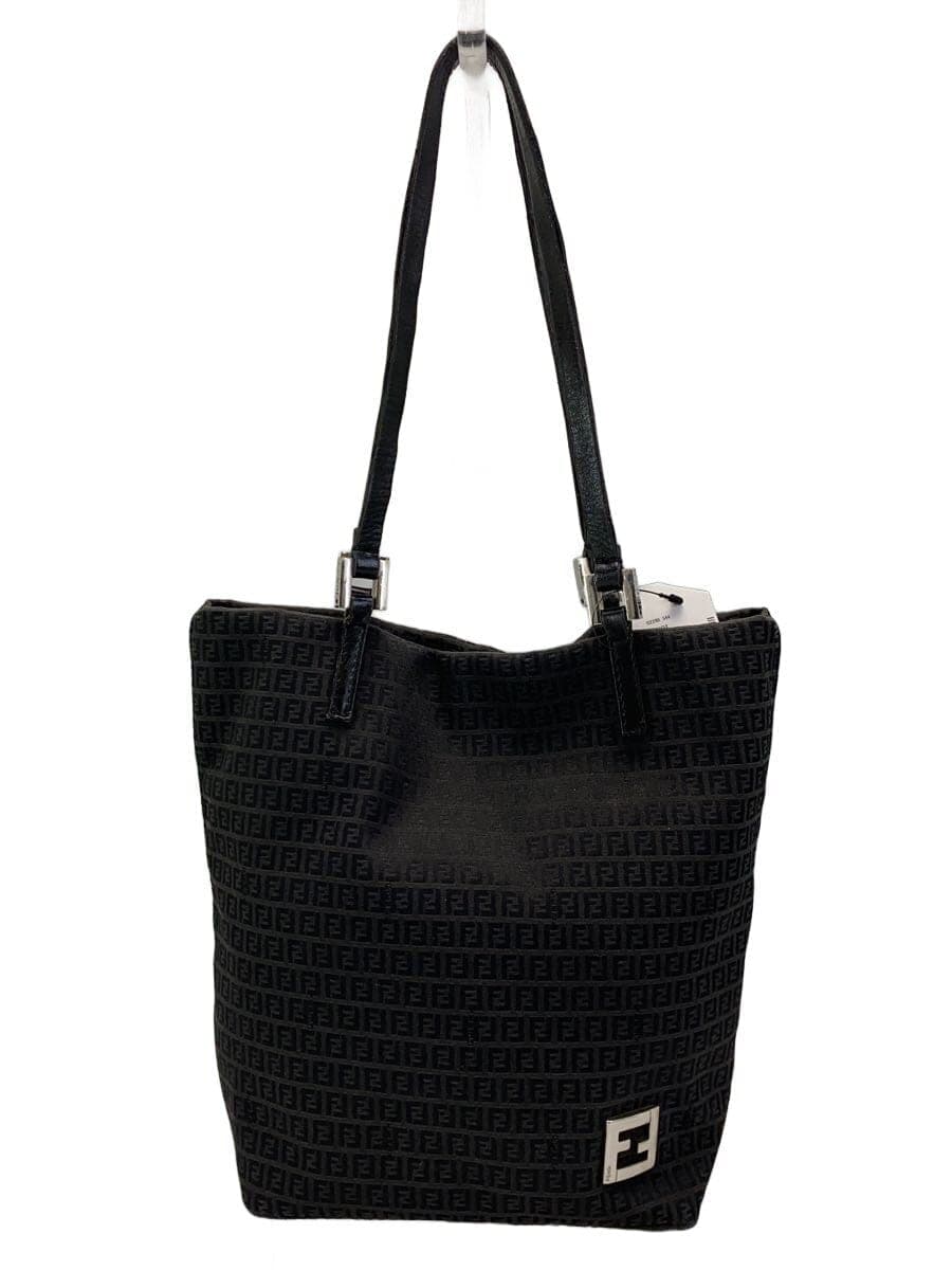 FENDI Zucca Pattern Handbag Canvas Black All Over Pattern Corner Wear With Scratches