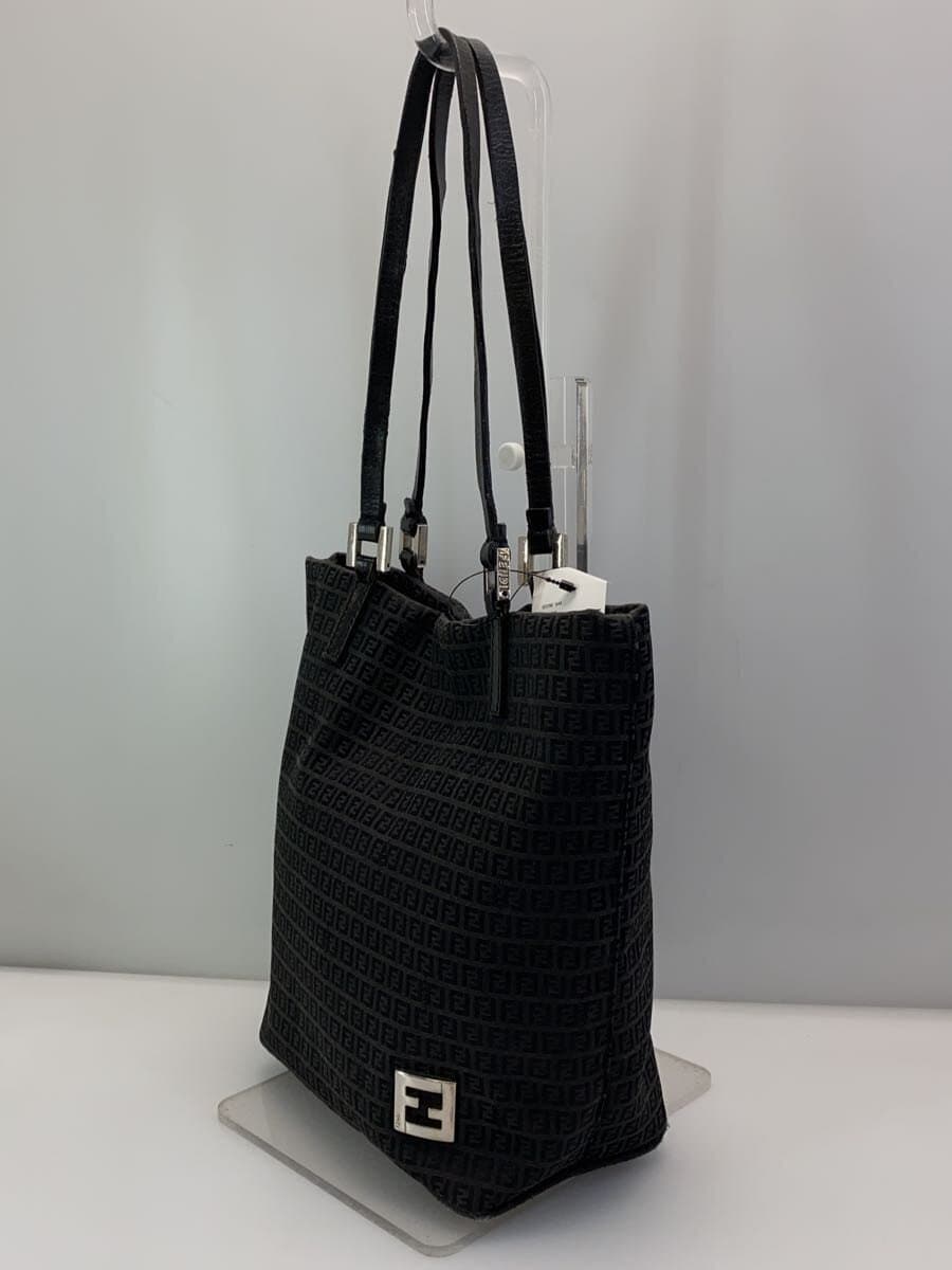 FENDI Zucca Pattern Handbag Canvas Black All Over Pattern Corner Wear With Scratches 2