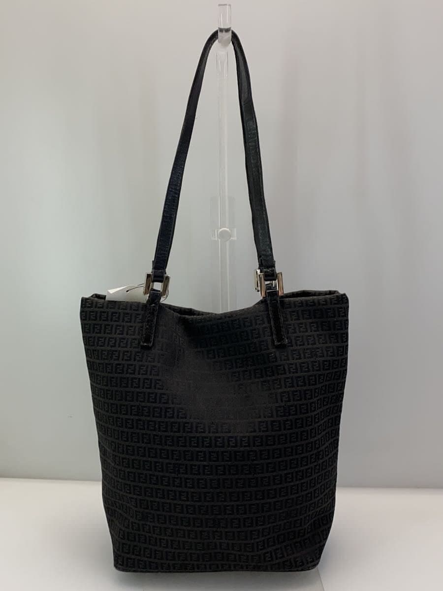 FENDI Zucca Pattern Handbag Canvas Black All Over Pattern Corner Wear With Scratches 3