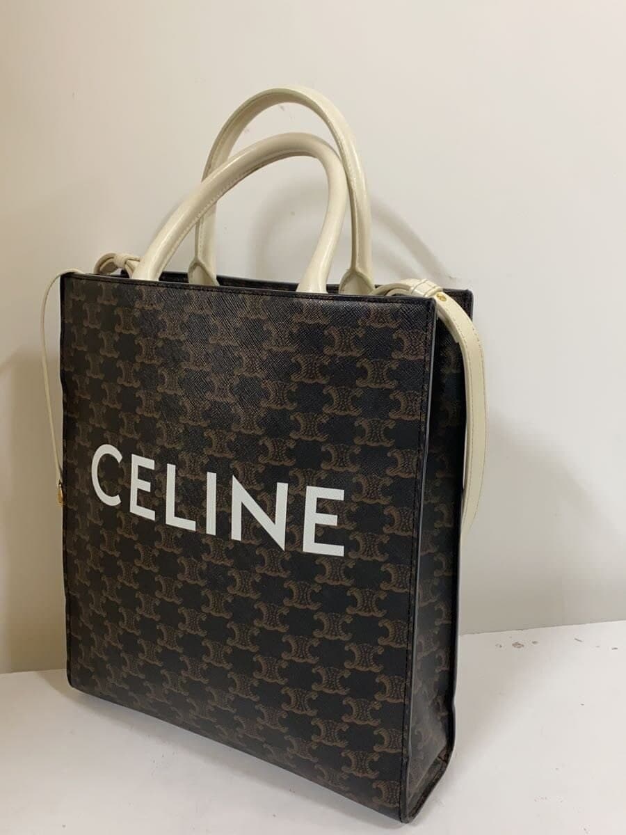 CELINE Tote Bag Leather Brown Vertical Cabas 2-Way Triomphe Canvas 2